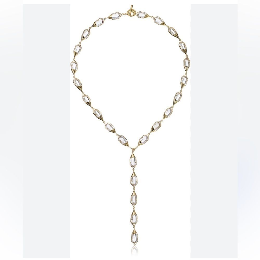 NOir Gold HARLEQUIN NECKLACE Brass 18kt gold plated lariat statement necklace